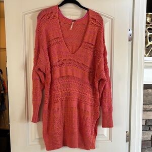 Free People Pink and Orange V-Neck Sweater
